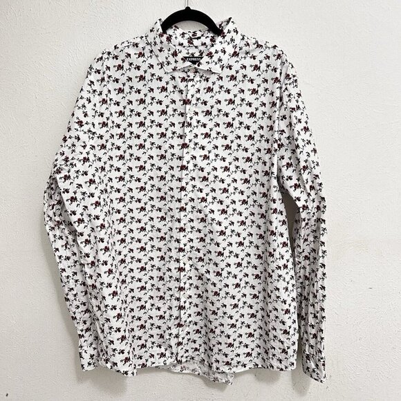 Express Dress White Floral Shirt Men's XXL 18-18 1/2 Extra Slim Fit Button Down - Picture 1 of 10